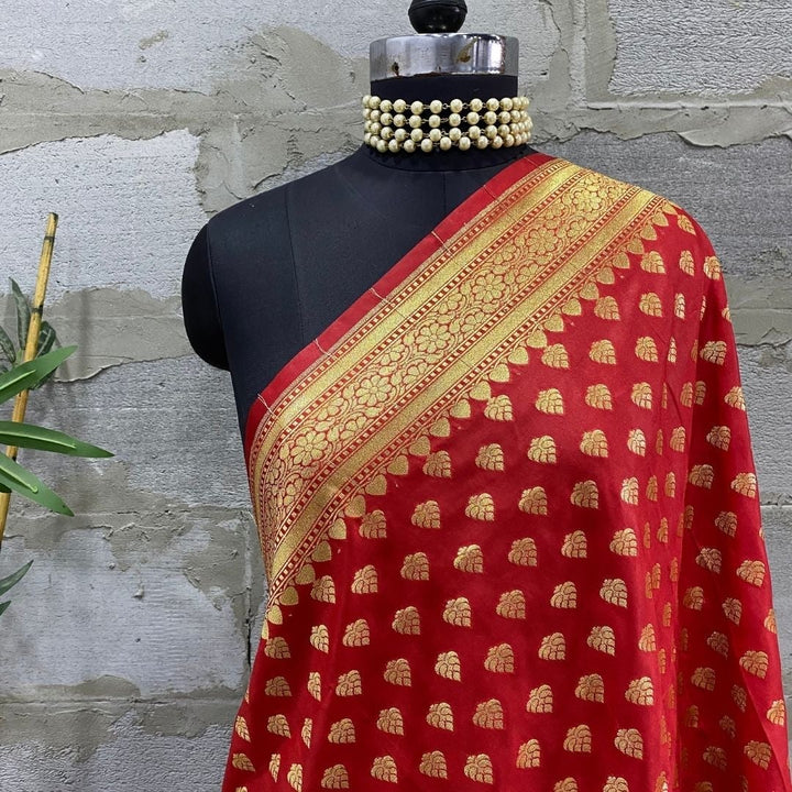 anokherang Dupattas Red Banarsi Dupatta
