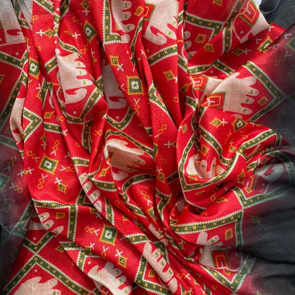 anokherang Dupattas Red Black White Patola Print Silk Dupatta