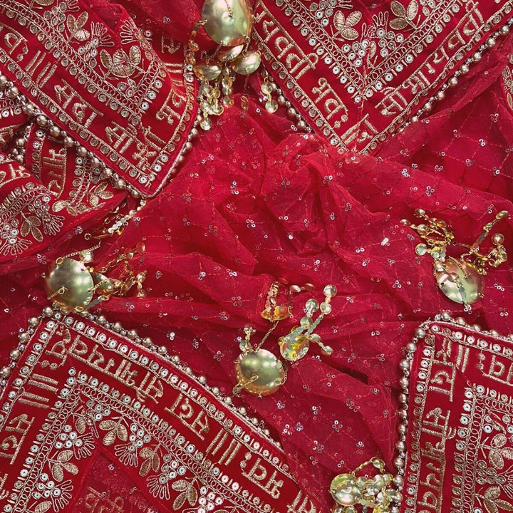 anokherang Dupattas Red Criss Cross Bridal Entry Dupatta