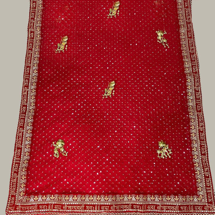anokherang Dupattas Red Criss Cross Bridal Entry Dupatta