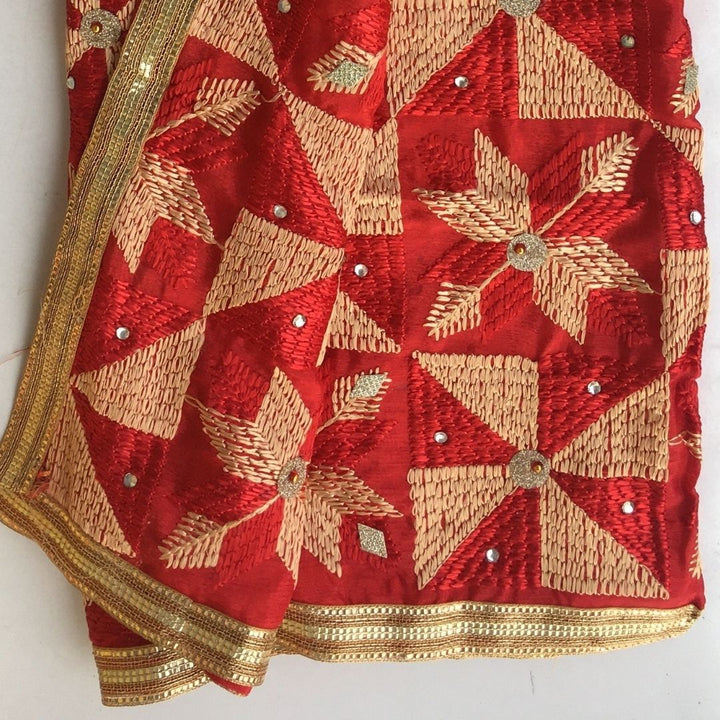 anokherang Dupattas Red Diamond Stone Phulkari Bagh Dupatta