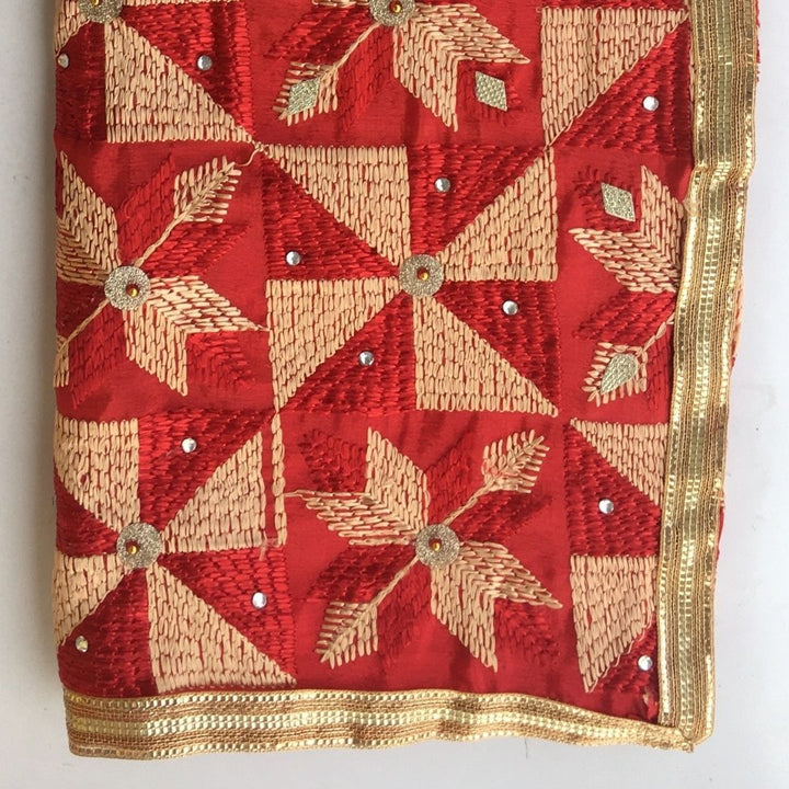 anokherang Dupattas Red Diamond Stone Phulkari Bagh Dupatta