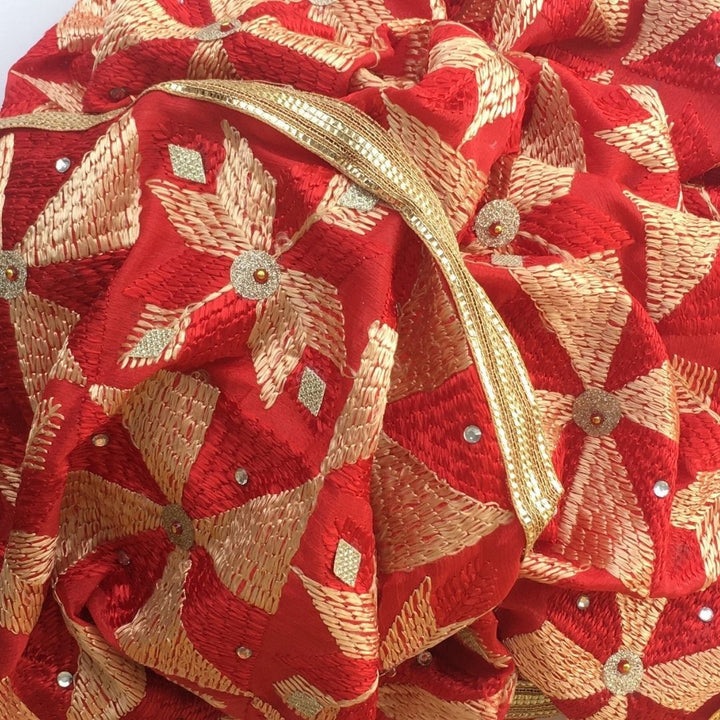 anokherang Dupattas Red Diamond Stone Phulkari Bagh Dupatta