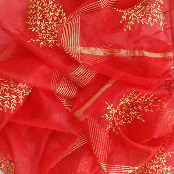 anokherang Dupattas Red Festive Embroidered Organza Dupatta