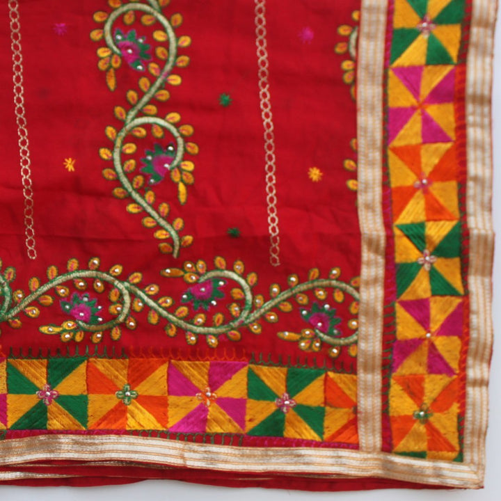 anokherang Dupattas Red Floral Phulkari Dupatta