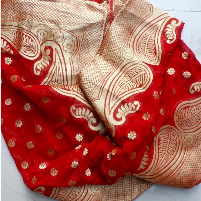 anokherang Dupattas Red Gold Paisley Georgette Stole