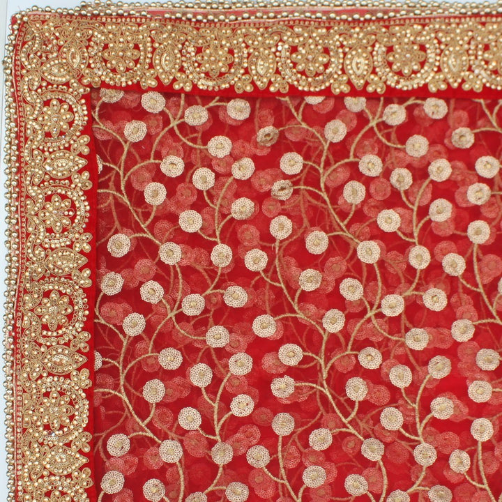 anokherang Dupattas Red Gold Thread Embroidered Trails Net Dupatta