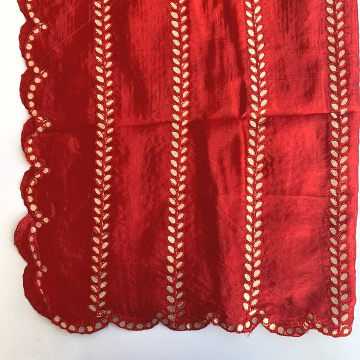 anokherang Dupattas Red Gotta Embroidered Scalloped Silk Dupatta