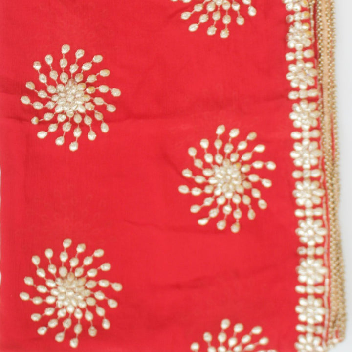 anokherang Dupattas Red Gotta Patti Floral Chiffon Dupatta