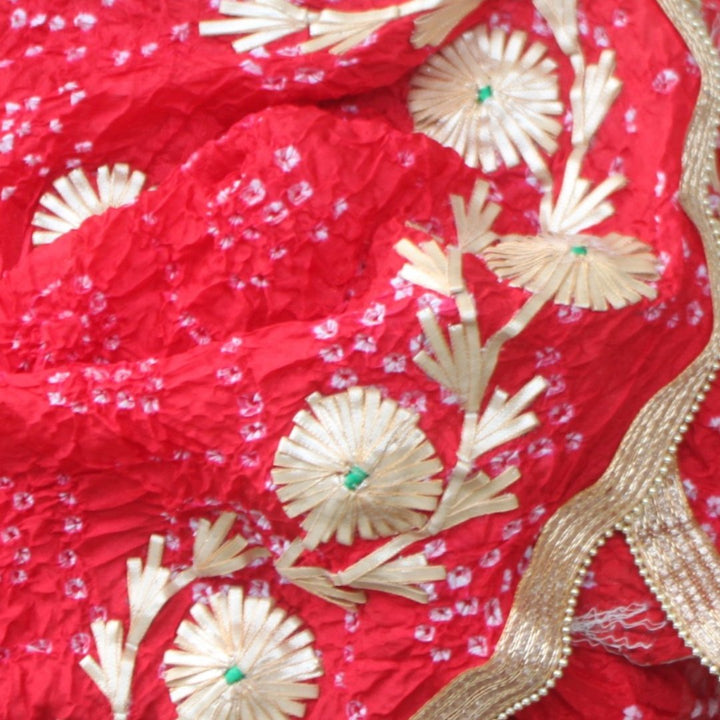 anokherang Dupattas Red Gotta Silk Bandhej Dupatta