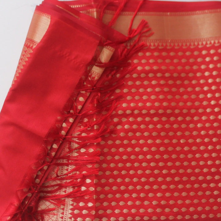 anokherang Dupattas Red Leaf Banarsi Dupatta
