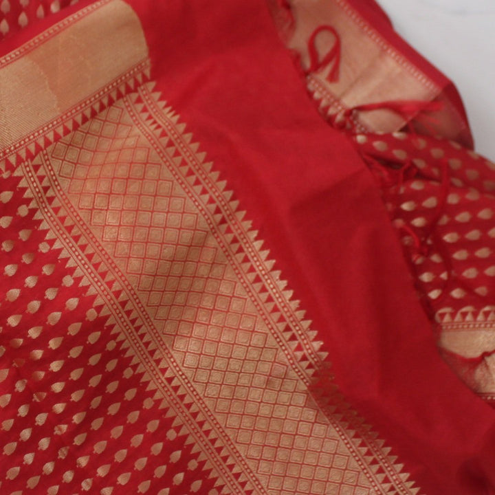 anokherang Dupattas Red Leaf Banarsi Dupatta