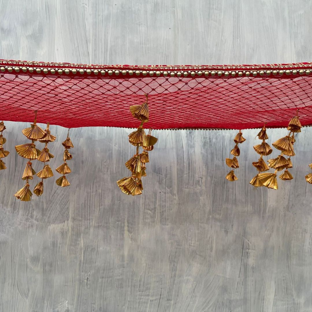 Red Saubhagyavati Net Bridal Entry Tassel Dupatta anokherang