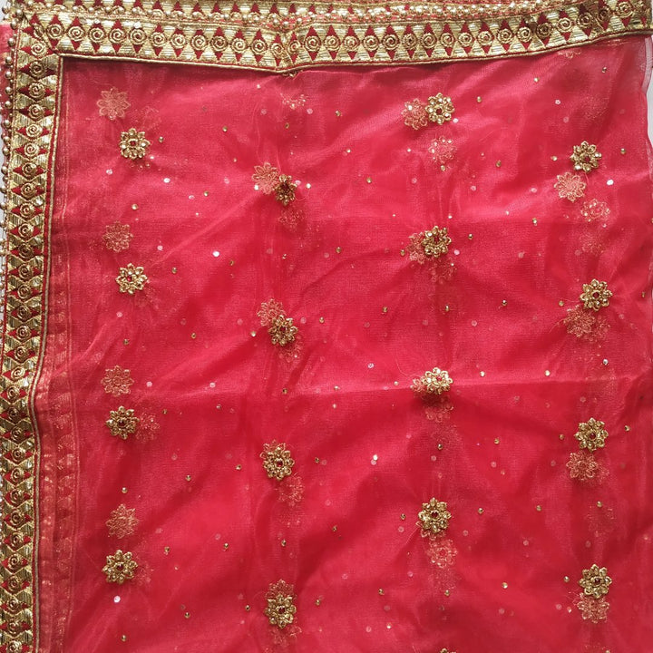 anokherang Dupattas Red Net Gold Thread Stone Embroidered Dupatta