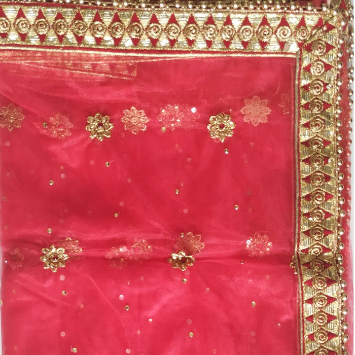 anokherang Dupattas Red Net Gold Thread Stone Embroidered Dupatta
