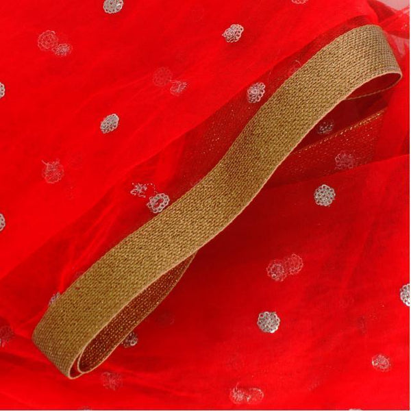 anokherang Dupattas Red Net Sequenced Dupatta with Light Gotta Work