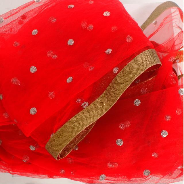anokherang Dupattas Red Net Sequenced Dupatta with Light Gotta Work