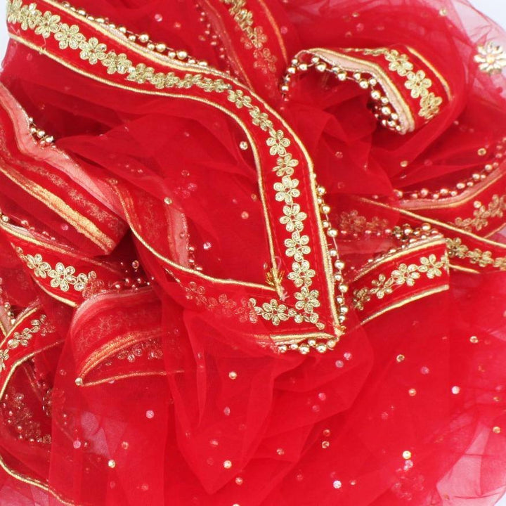 anokherang Dupattas Red Net Stone and Thread Embroidered Dupatta