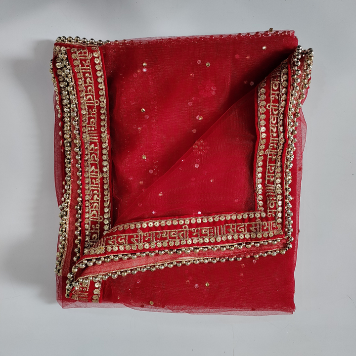 anokherang Dupattas Red Net Stone Embroidered Saubhagyavti Dupatta