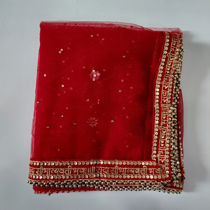 anokherang Dupattas Red Net Stone Embroidered Saubhagyavti Dupatta