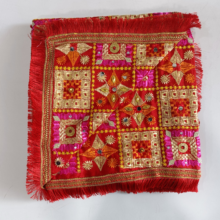 anokherang Dupattas Red Orange Gold Sequence Stone Phulkari Dupatta
