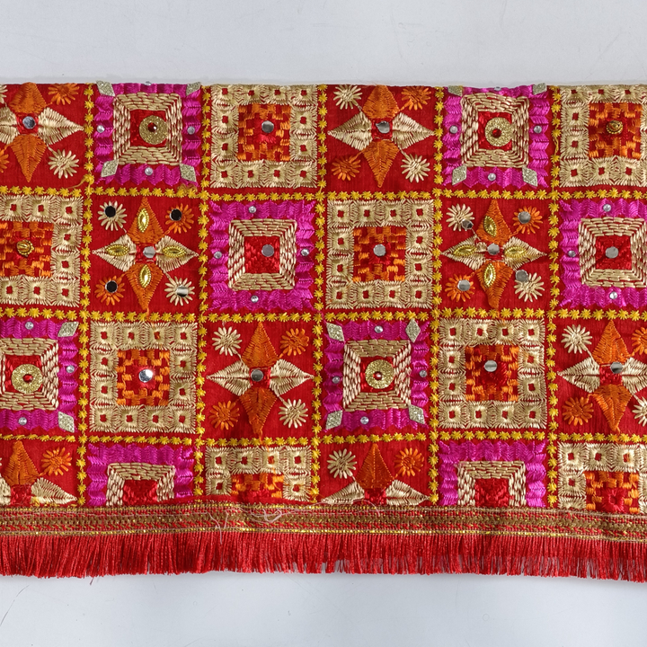 anokherang Dupattas Red Orange Gold Sequence Stone Phulkari Dupatta