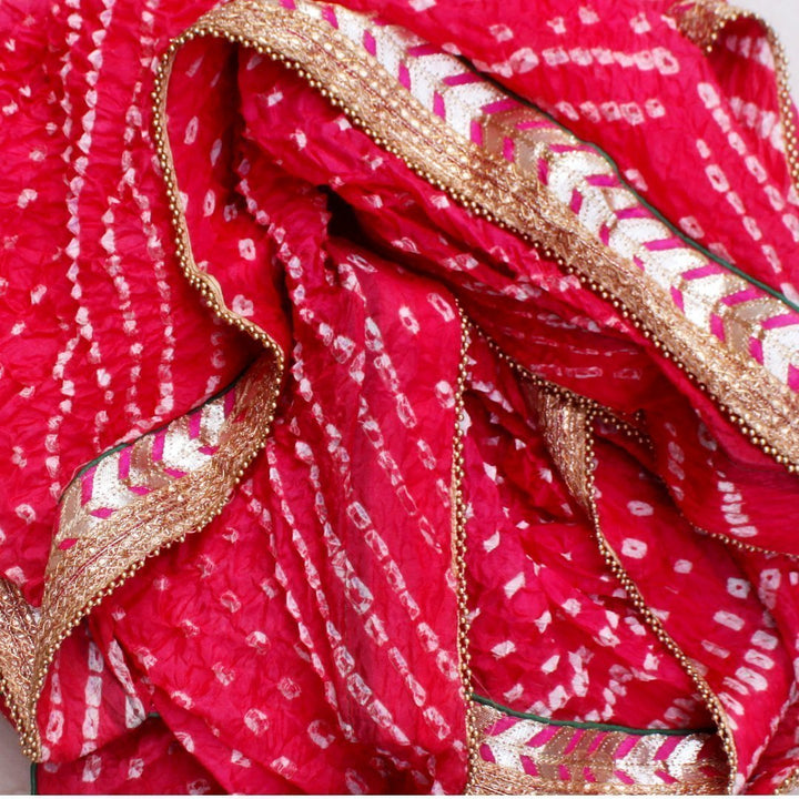 anokherang Dupattas Red Silk Bhandhej Dupatta