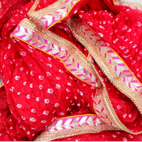 anokherang Dupattas Red Silk Bhandhej Dupatta