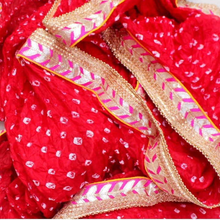 anokherang Dupattas Red Silk Bhandhej Dupatta
