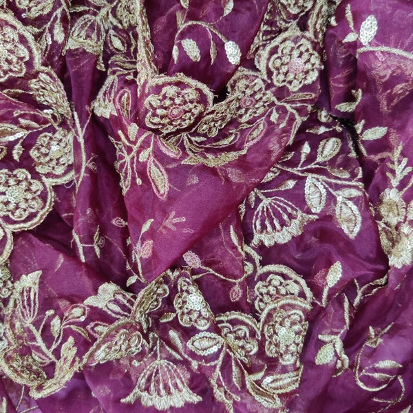 anokherang Dupattas Regal Wine Sequin And Thread Embroidered Organza Dupatta