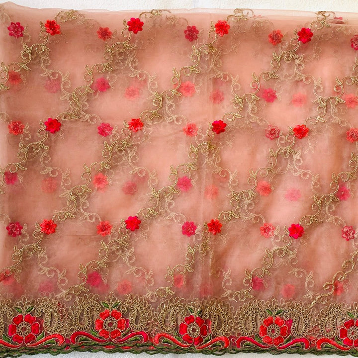anokherang Dupattas Rose Pink Colorful Floral Embroided Net Dupatta