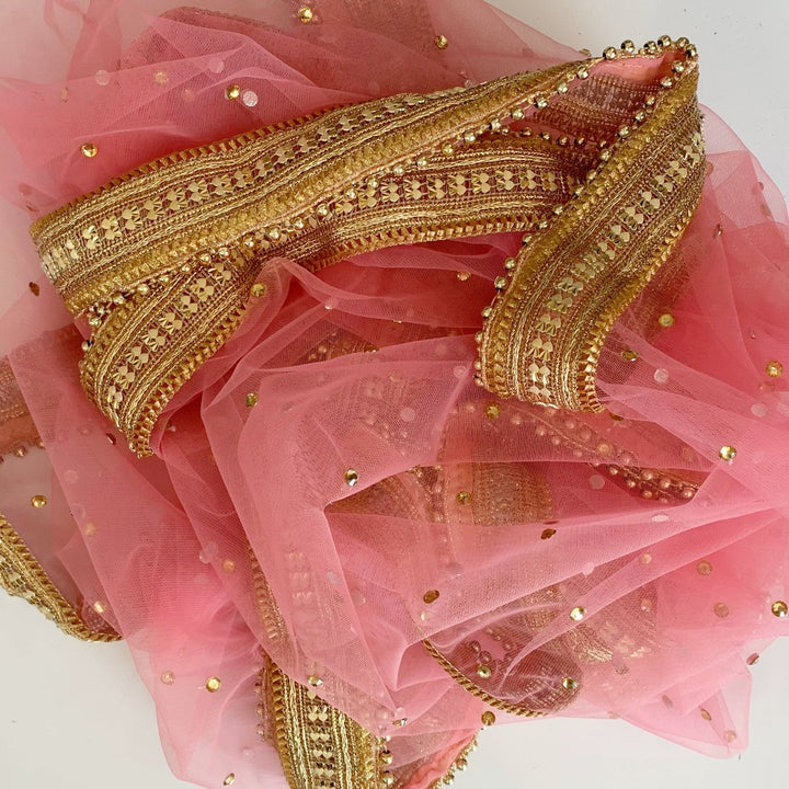anokherang Dupattas Rose Pink Smiles Net Stone Dupatta