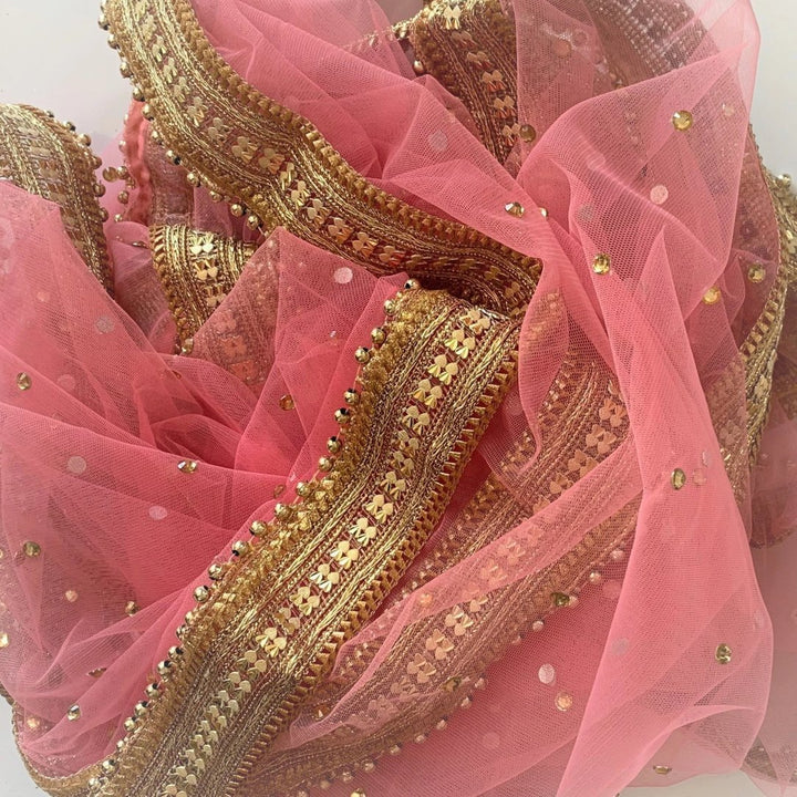 anokherang Dupattas Rose Pink Smiles Net Stone Dupatta
