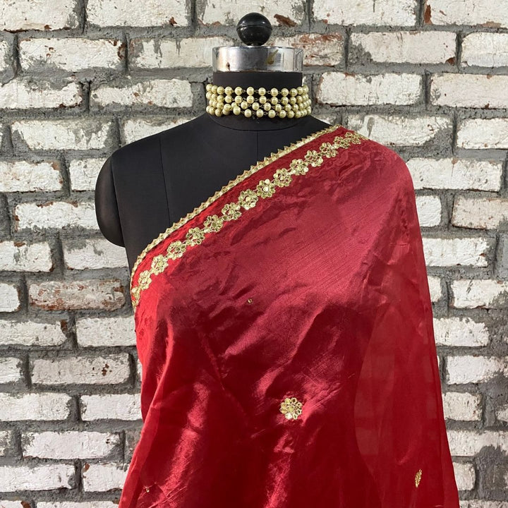 anokherang Dupattas Rose Red Gotta Embroidered Silk Dupatta