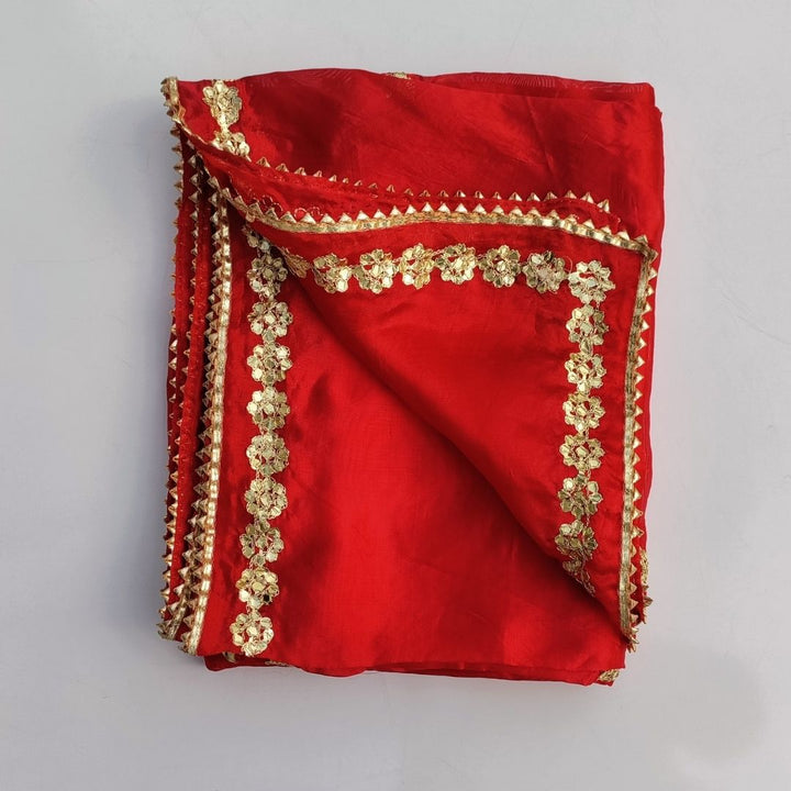 anokherang Dupattas Rose Red Gotta Embroidered Silk Dupatta