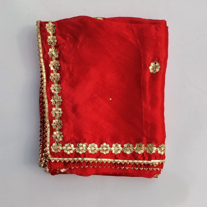 anokherang Dupattas Rose Red Gotta Embroidered Silk Dupatta