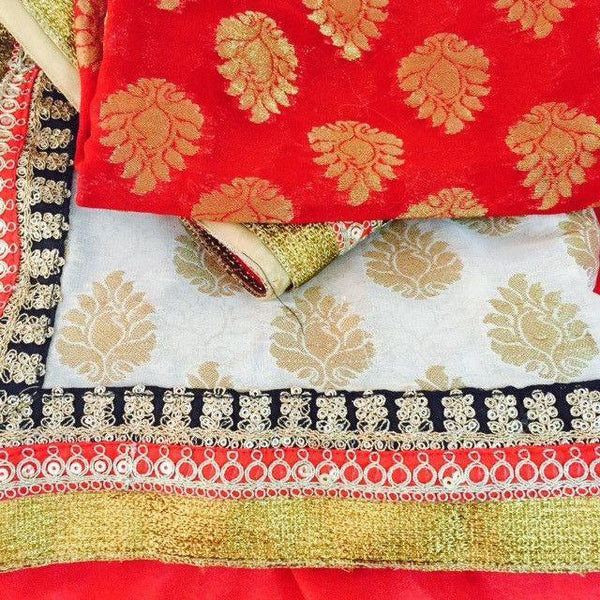 anokherang Dupattas Royal Affair Red & Off-White Banarsi Georgette Dupatta