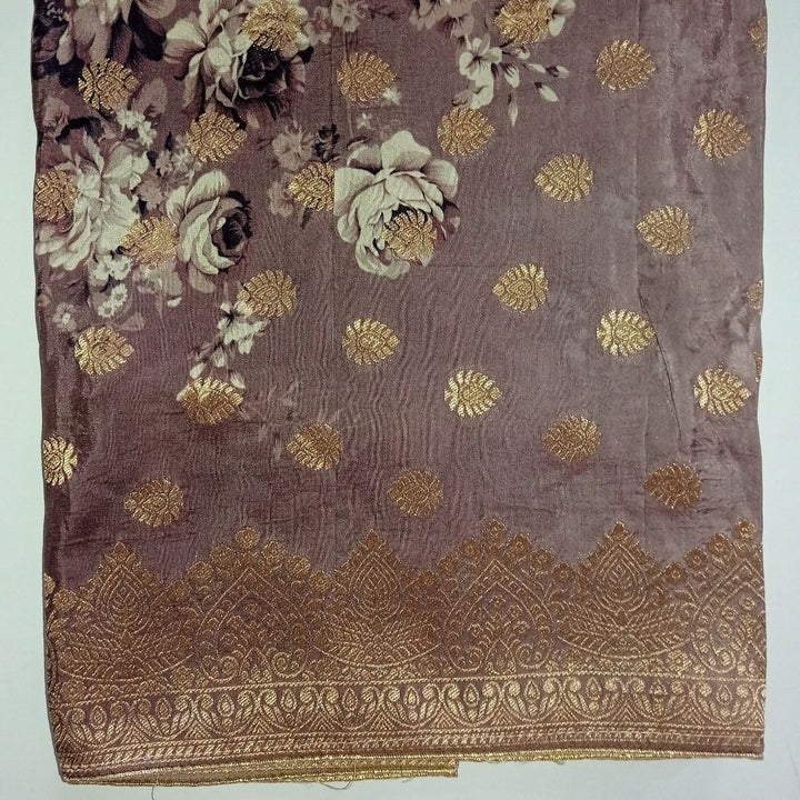 anokherang Dupattas Royal Lilac Floral Printed Banarsi Silk Dupatta