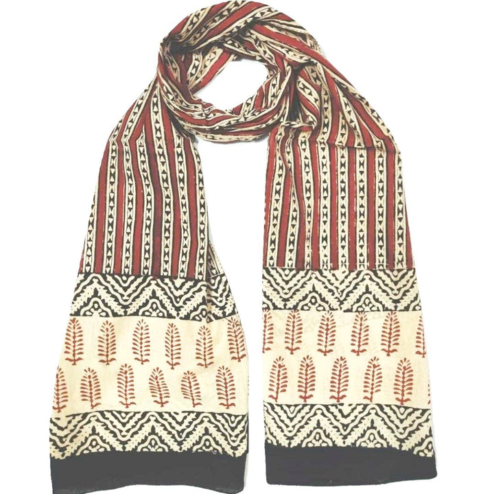 anokherang Dupattas Rust Black Tribe Kalamkari HandCrafted Stole
