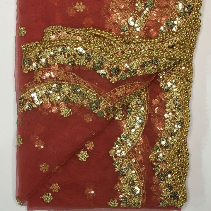 anokherang Dupattas Rust Sequence Trail Net Dupatta