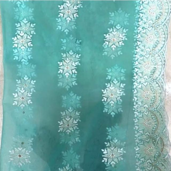 anokherang Dupattas Sea Green Embroidered Net Dupatta