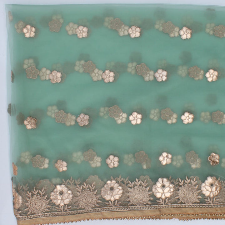 anokherang Dupattas Sea Green Floral Embroidered Net Dupatta
