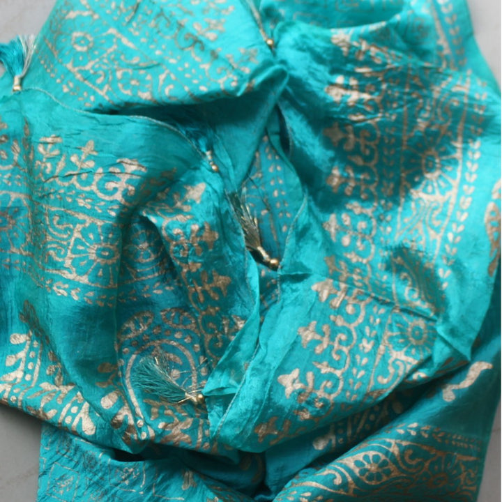 anokherang Dupattas Sea Green Gold foil paisley Dupatta