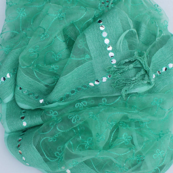 anokherang Dupattas Sea Green Mirror Embroidered Organza Dupatta