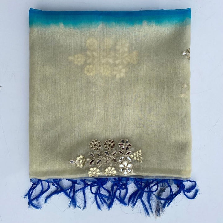 anokherang Dupattas Shaded Blue Embroidered Organza Dupatta