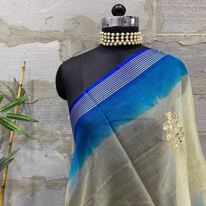 anokherang Dupattas Shaded Blue Embroidered Organza Dupatta
