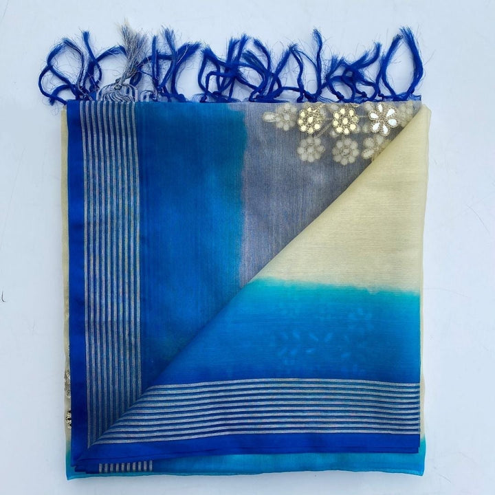 anokherang Dupattas Shaded Blue Embroidered Organza Dupatta