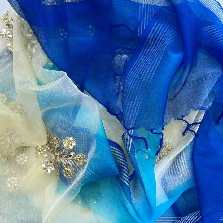 anokherang Dupattas Shaded Blue Embroidered Organza Dupatta