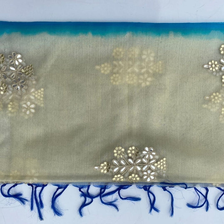 anokherang Dupattas Shaded Blue Embroidered Organza Dupatta