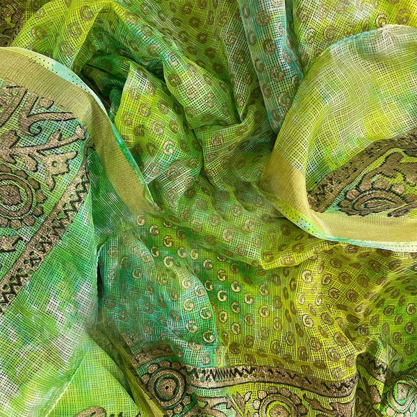 anokherang Dupattas Shaded Green Foil Printed Kota Dupatta